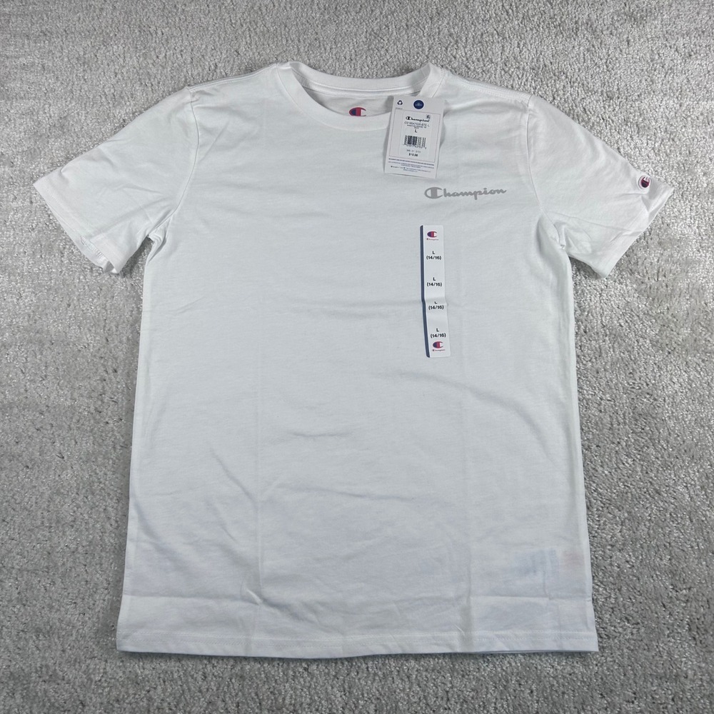 Champion Boys White Signature Graphic Tee Shirt NWT Size L 14/16 C916SK7026-BTE